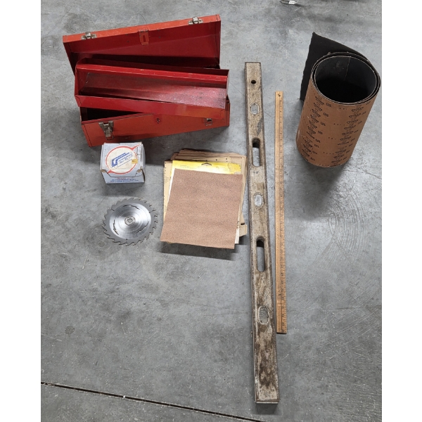 20'' Metal Toolbox With Tray, Sandpaper, 4ft Wood Level & More!