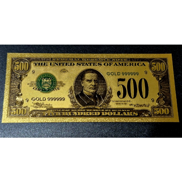 .999 GOLD FOIL U.S. $500 NOTE - IN PROTECTIVE SLEEVE