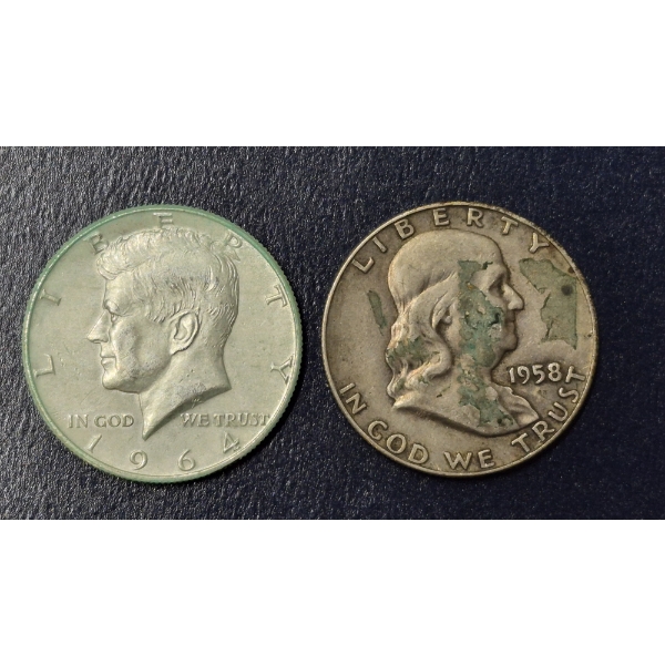 2 Pcs 90% Silver Silver Halves - Franklin & Kennedy - See Pictures