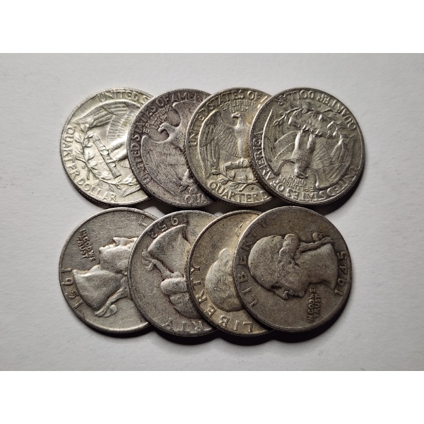 Eight Assorted United States 90% Silver Quarters ~ FACE VALUE $2.00