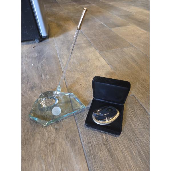 Cadillac Heritage Of Ownership Medallion, & Stunning Crystal Putter And Ball Decor Piece