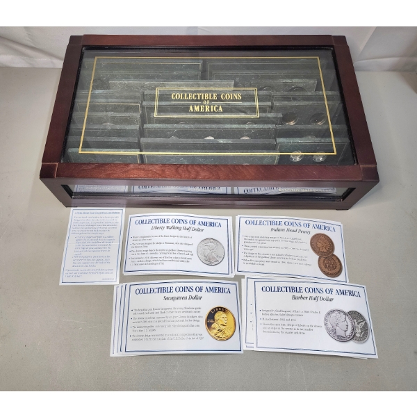 Collectible Coins of America Coin Set in Nice Wood & Glass Presentation Case