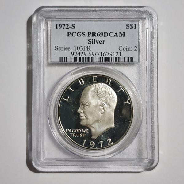 PCGS PR69DCAM Graded 1972-S United States SILVER Eisenhower Dollar 