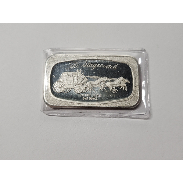 "The Stagecoach" 1 oz .999 Fine Silver Art Bar - Excellent Collectible Piece 