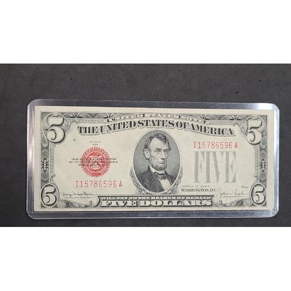 United States Series 1928 F Red Seal $5 Bank Note With Clarke And Snyder Signatures 