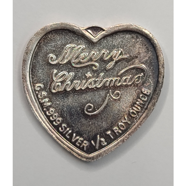 Vintage Golden State Mint Christmas Poinsettia 1/2 Troy Ounce .999 Fine Silver Heart