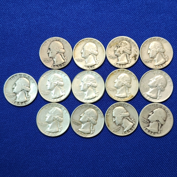 $3.75 Face Value of Assorted Years 90% Silver United States Washington Quarters
