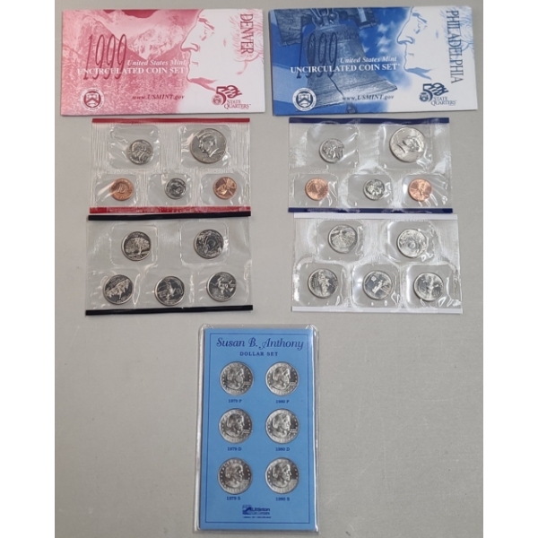 U.S 1999 Uncirculated Denver/Philadelphia Mint Uncirculated Coin Sets & Susan B. Anthony Dollar Set 
