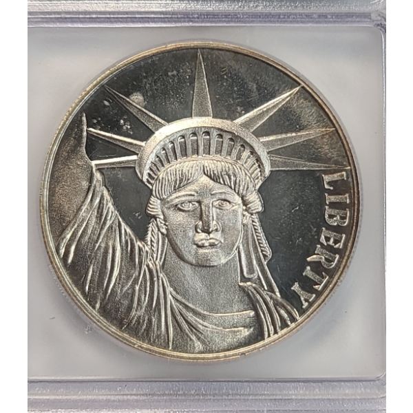 SilverTowne 1 Troy Ounce .999 Fine Silver Lady Liberty Art Round In Unique Acrylic Slab