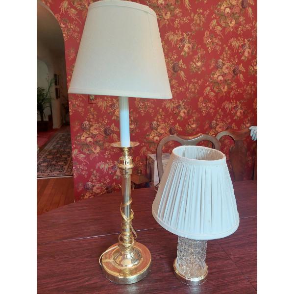 2 Pcs  - Decorative Brass & Crystal Cut Pressed Glass Table Lamps - Fully Working In Excellent Condi
