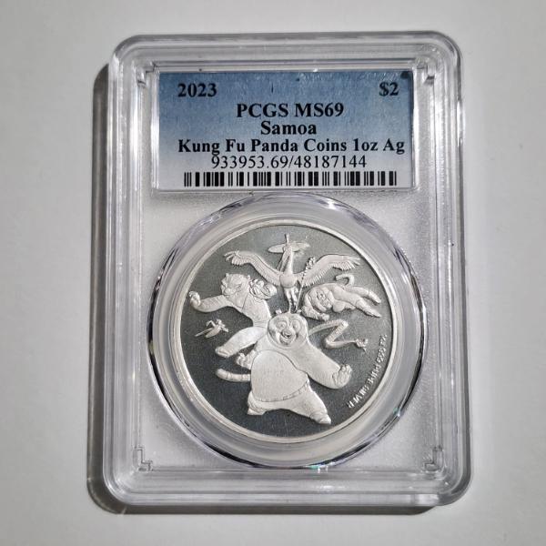 PCGS MS69 Graded 2023 Samoa $2 Kung Fu Panda .999 Fine Silver One Oz Round