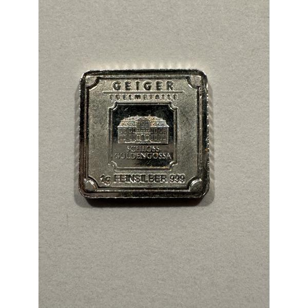 1 Gram Geiger Edelmetalle Original Series .999 Fine Silver Square Bar - Mint Condition