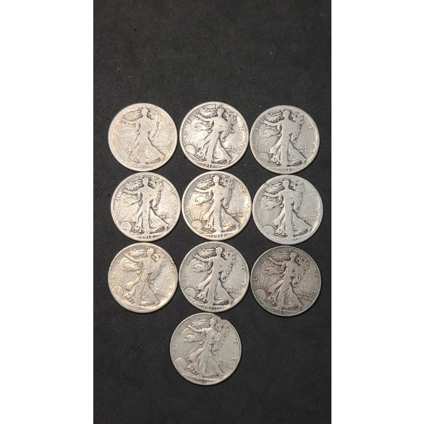 Assorted Years & Mint Marks 90% Silver Walking Liberty Half Dollars - Face Value: $5.00
