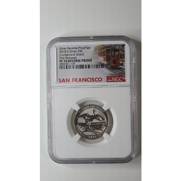 NGC 2018-S 1st Releases PF 70 Reverse Proof Cumberland Island America The Beautiful Silver Quarter