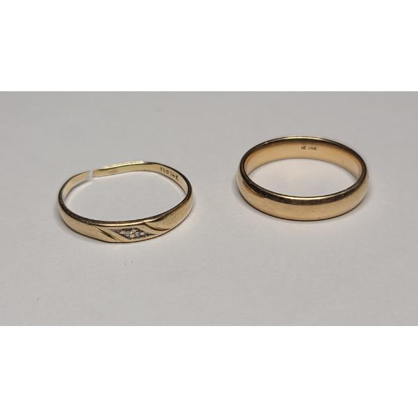 (2) 14K Yellow Gold Wedding Bands, Some Diamonds - One Has Cut Band- Size 7 & 9 - Total Weight: 5.3g