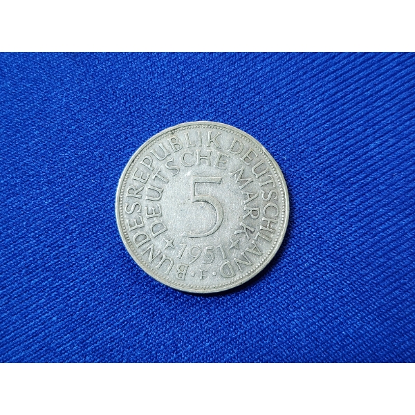 1951 Germany 5 Deutschemark Silver Coin ASW: 0.2251 oz / Fineness: 0.6250