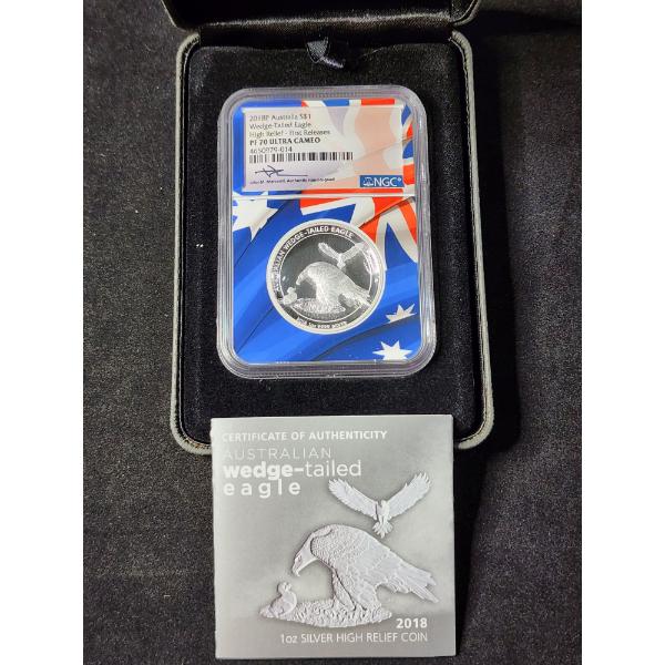 NGC PF70 Ultra Cameo 2018-P Australia Wedge Tailed Eagle 1 Oz Silver Round High Relief SIGNED!