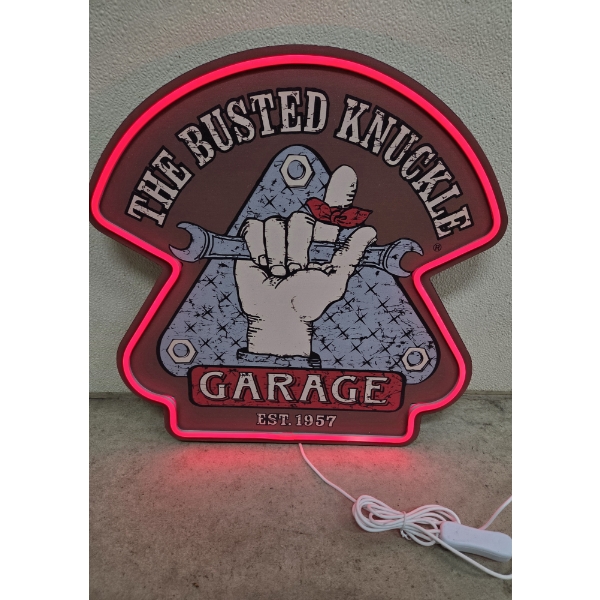 New 16'' Neon Lighted Busted Knuckle Garage Plaque