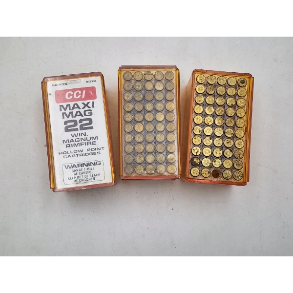 3 Containers of CCI .22 WMR Maxi-Mag Hollow Point Cartridges – 50 Rd Boxes (149 Count)