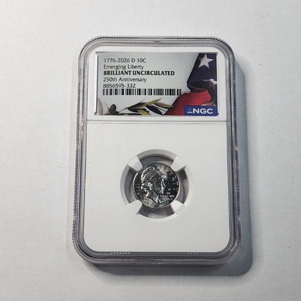 NGC Brilliant Uncirculated 1776-2026 D Emerging Liberty Dime 250th Anniversary