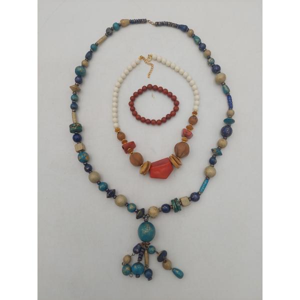 Lot of 3 - Hand Beaded Necklaces & Jasper Beaded Bracelet