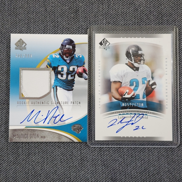 Two Upper Deck AUTOGRAPHED Jacksonville Jaguars NUMBERED Rookie Football Trading Cards Ft PATCH!