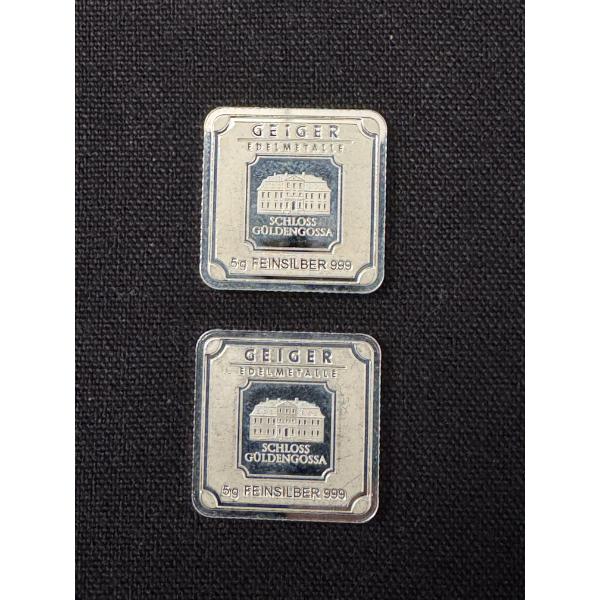 2 - Geiger 5 Gram .999 Fine Silver Bars - High End Bars