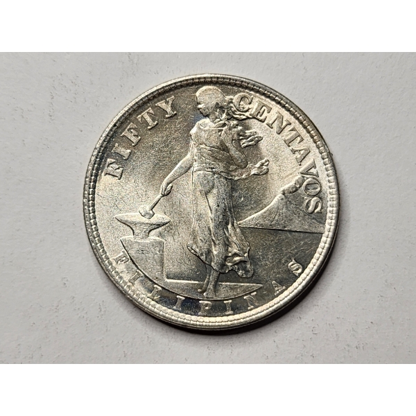 1920 Philippines Fifty Centavos 75% Silver Coin ~ ASW: 0.2411 oz