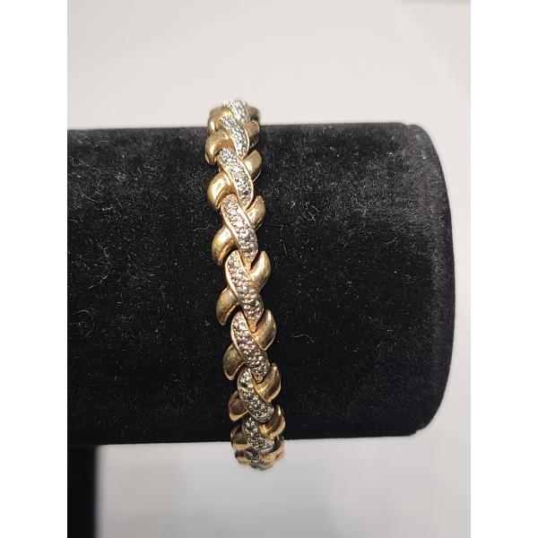Multi-Tone 925 Sterling Silver 8" Vermeil ''X'' Links Bracelet - Weight: 21.3g
