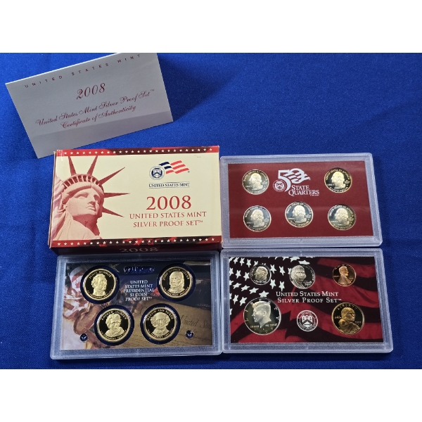 2008 U.S. Mint Silver Proof Set - Presidental $1 Coin Proof Set - 50 State Quarters - 14 Coins Total