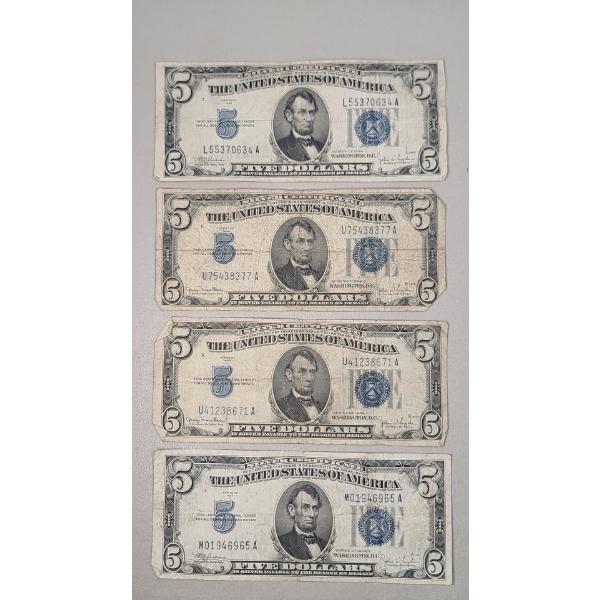 (4) Assorted Series United States $5 Silver Certificates - Face Value: $20.00