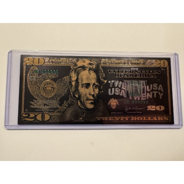 Andrew Jackson $20 Collector Gold Foil .999999 - 24K Gold Note In Protective Holder - Mint Condition