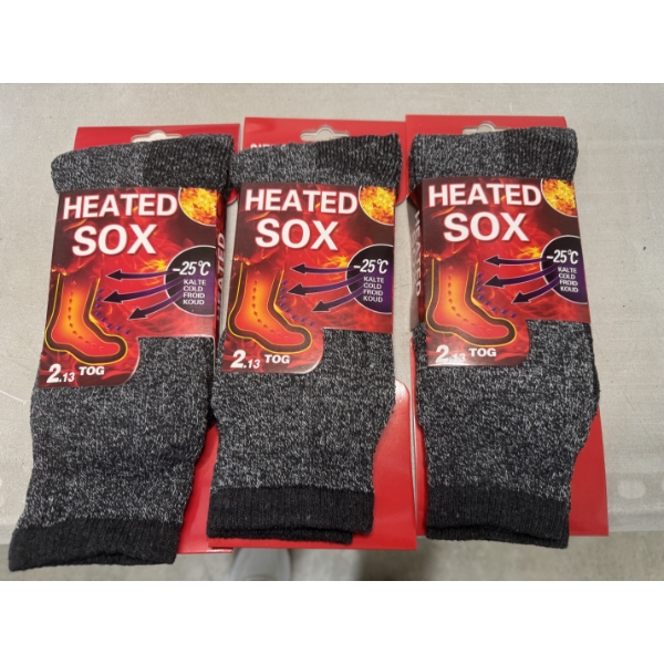 3 Pairs Of Adult Size 10-13 Thermal Heated Sox Socks - Brand New In The Package