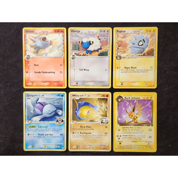 Six Assorted Vintage Pokemon Trading Cards Including Delta Species, Dark & Gym Leader Owned Pokemon!
