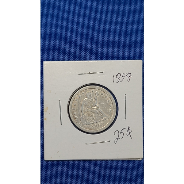 United States 1958 Seated Liberty 90% Silver Quarter 