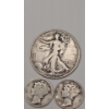 Image 2 : U.S 1937 Walking Liberty 90% Silver Half Dollar & 1939, 1941 90% Silver Mercury Dimes - FV: $0.70