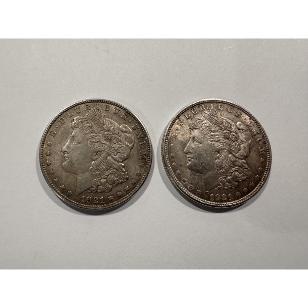2 - 1921 United States Morgan Silver Dollars In Mint Condition - Guaranteed Authentic