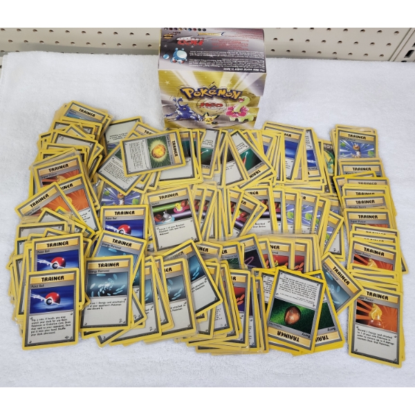 OPENED & EMPTY Pokemon Neo Genesis Booster Box W/ Large Assortment of Vintage Trainer Pokemon Cards