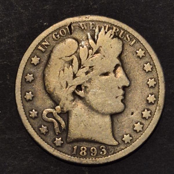 U.S. SILVER COINS - BETTER DATE - BETTER GRADE - 1893 O BARBER HALF DOLLER 90% SILVER