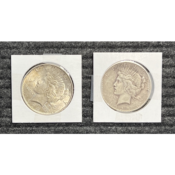 Lot of 2 Peace Dollars.  1924 and 1925.