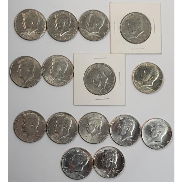Assorted Years/Mint Marks United States Kennedy Half Dollars - Face Value: $7.50