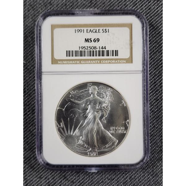 NGC MS69 Graded 1991 Silver American Eagle 1 Oz Round