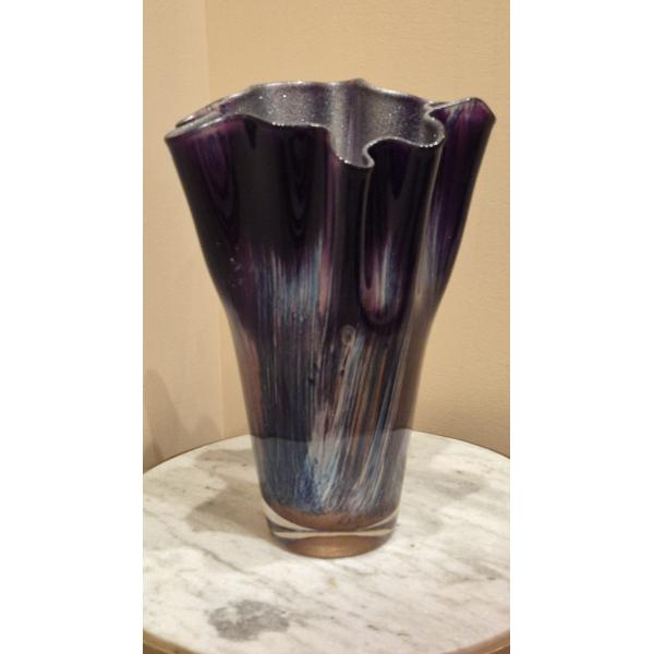 Ruffled Edge Free Form Carnival Color Vase - 14" Tall - Perfect Condition