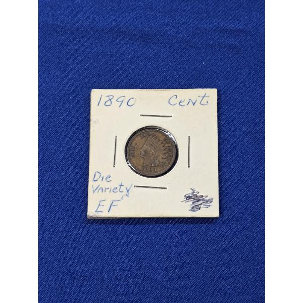 1890 Indian Head Cent Penny - Die Variety EXTREMELY FINE!