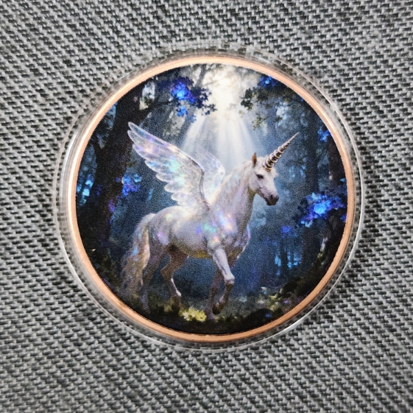 One Troy Ounce .999 Fine Copper Round ~ Colorized Ft. Unicorn in Enchanted Forest