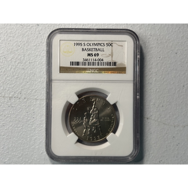 1995-S Olympics Basketball Silver Half Dollar Graded By NGC MS69