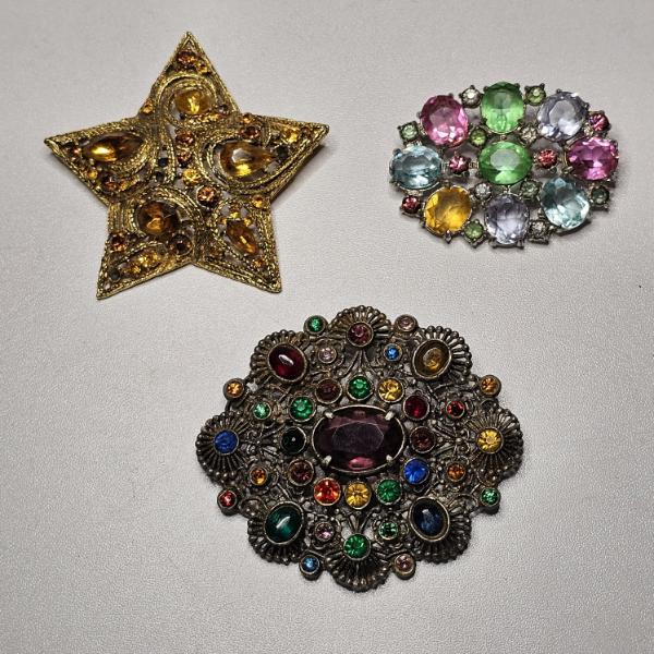 Three 1920-1960's Classic Vintage Costume Jewelry Brooches