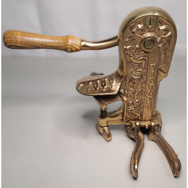 Vintage Vintner Wine Bottle Cork Opener With Antique-Style Brass Featuring Intricate Cherub Details