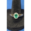 14K Gold Oval Emerald Halo Ring With Diamonds - Size 10 - Weight: 2.8g