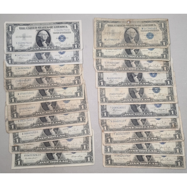 Lot Of (20) Assorted Series United States $1 Silver Certificates - Face Value: $20.00